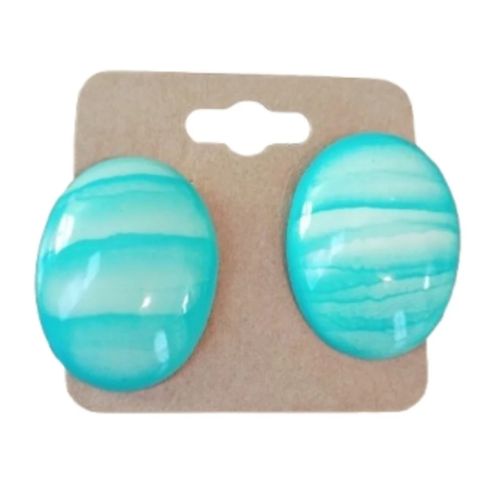 Fashion Jewelry Blue White Oval Post Stud Earrings